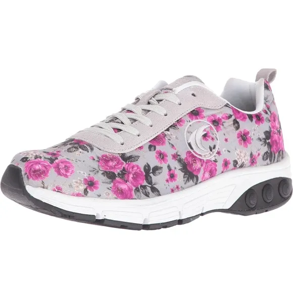 Floral Pink and Gray Therafit’s Paloma Sneakers with Supportive Sole