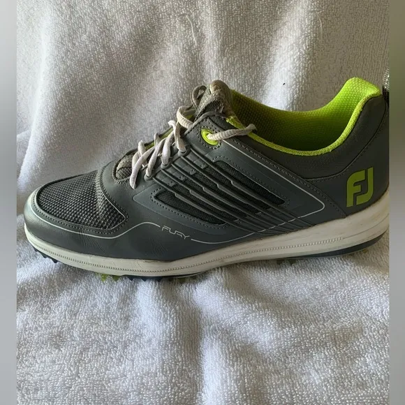 Foot Joy Fury 51102 Men’s Golf Shoes Size 9.5 M Gray and Green With Spikes