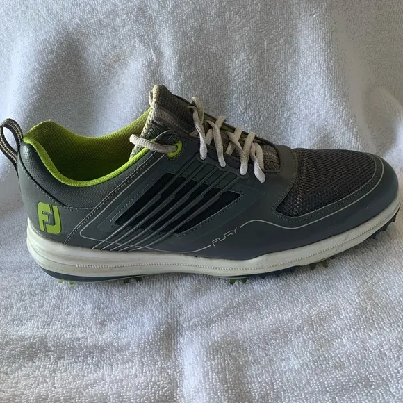 Foot Joy Fury 51102 Men’s Golf Shoes Size 9.5 M Gray and Green With Spikes