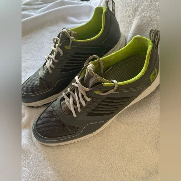 Foot Joy Fury Men’s Golf Shoes Size 9.5 M Gray Green Spikes 51102Pre Owned