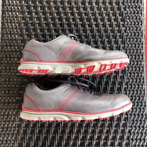 FOOT JOY Men's Gray &amp; Red DryJoys Tour 53663 Spikeless Golf Shoes - Size 11 MED
