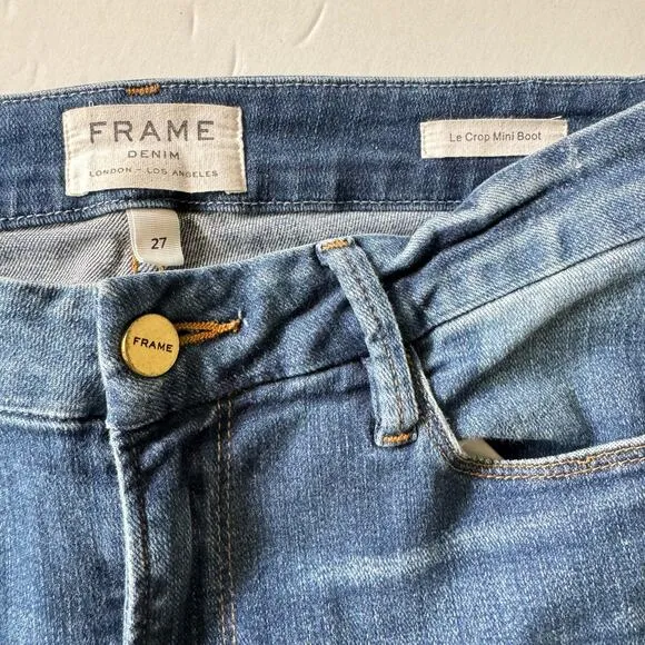 Frame Medium Wash Blue Demin Atlas Le Crop Mini Boot Jeans Women's 27