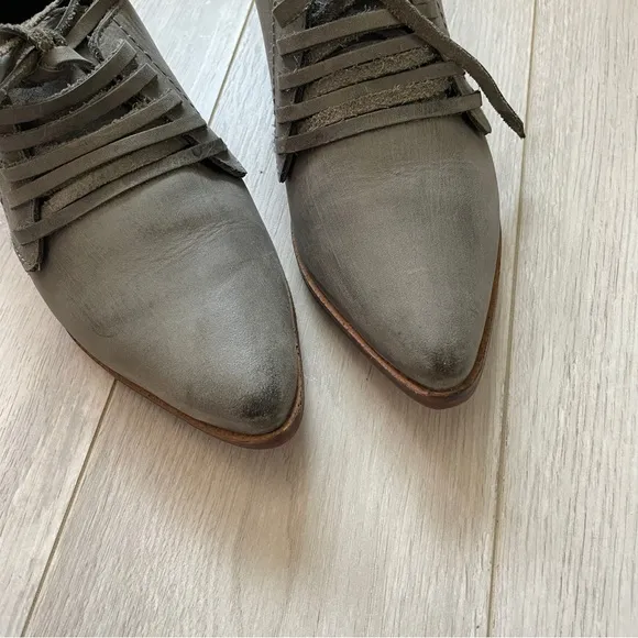 Free People Leather Oxford Loafer Pointed Toe Lace Up Shoes Gray (Size EU 37)
