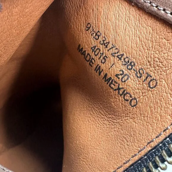 Frye Addie Women's 9.5 Brown Stone Leather Boot Double Zip Ankle Booties Heel