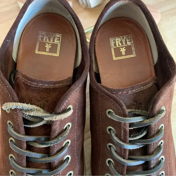 Frye Chambers Mens Low Top Suede Sneakers Brown Leather Cap-Toe Lace Up Size 11
