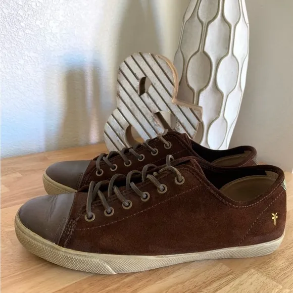 Frye Chambers Mens Low Top Suede Sneakers Brown Leather Cap-Toe Lace Up Size 11