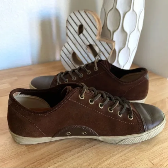 Frye Chambers Mens Low Top Suede Sneakers Brown Leather Cap-Toe Lace Up Size 11