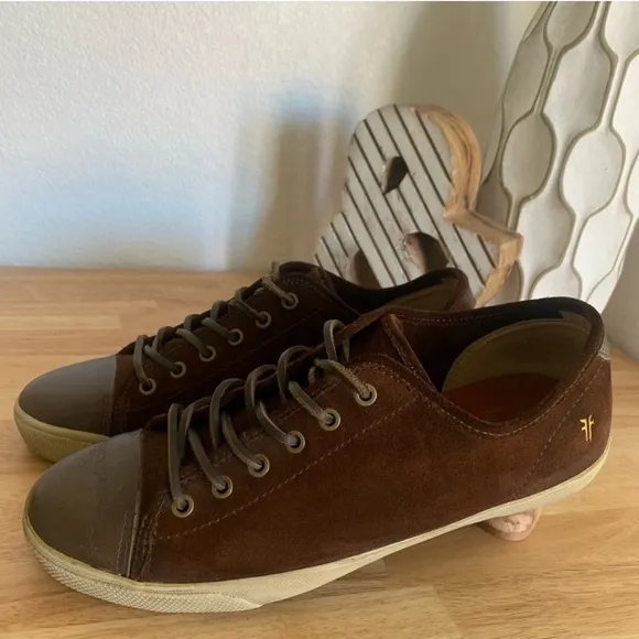 Frye Chambers Mens Low Top Suede Sneakers Brown Leather Cap-Toe Lace Up Size 11
