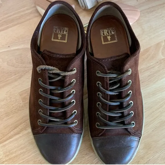 Frye Chambers Mens Low Top Suede Sneakers Brown Leather Cap-Toe Lace Up Size 11