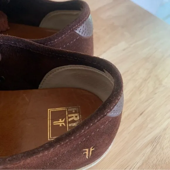 Frye Chambers Mens Low Top Suede Sneakers Brown Leather Cap-Toe Lace Up Size 11