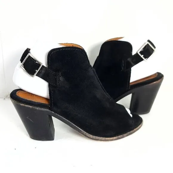 Frye Women's Courtney Black Suede Block Heel Peep Toe Slingback Booties Shoes 6B