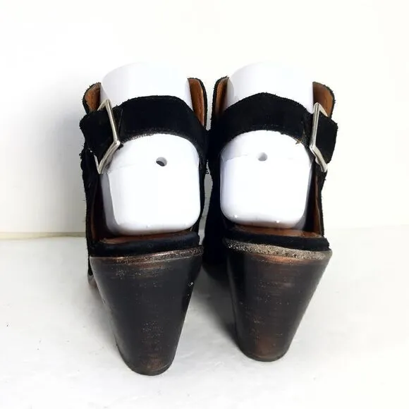 Frye Women's Courtney Black Suede Block Heel Peep Toe Slingback Booties Shoes 6B