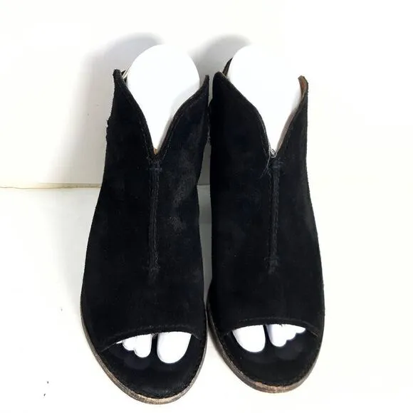 Frye Women's Courtney Black Suede Block Heel Peep Toe Slingback Booties Shoes 6B