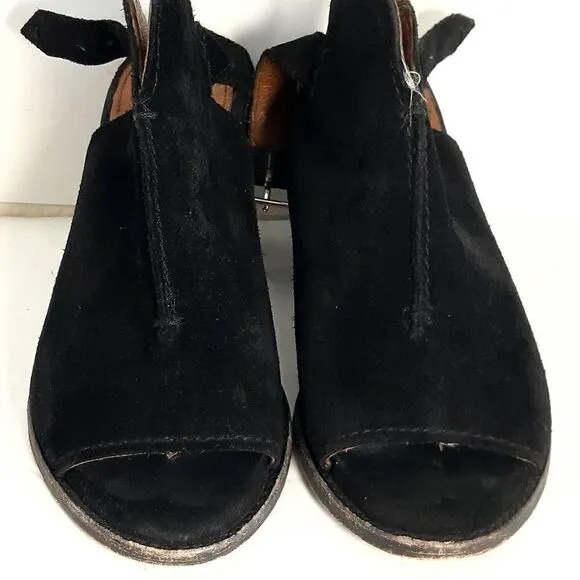 Frye Women's Courtney Black Suede Block Heel Peep Toe Slingback Booties Shoes 6B