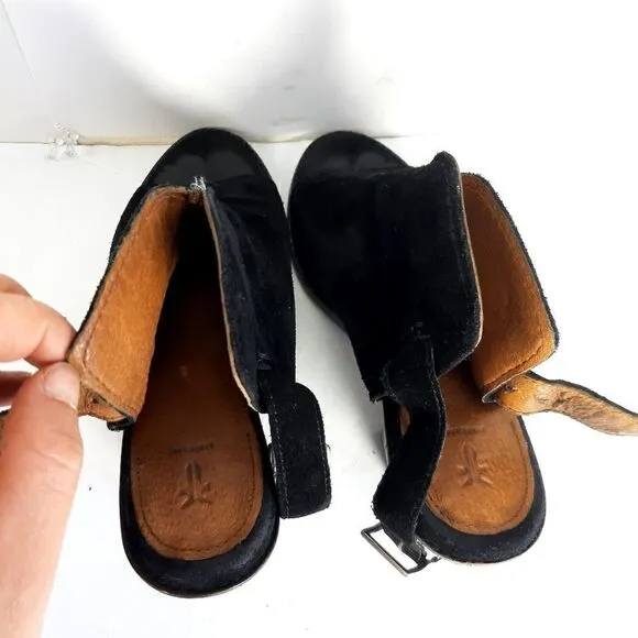 Frye Women's Courtney Black Suede Block Heel Peep Toe Slingback Booties Shoes 6B