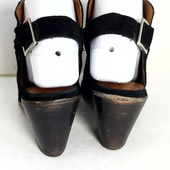 Frye Women's Courtney Black Suede Block Heel Peep Toe Slingback Booties Shoes 6B
