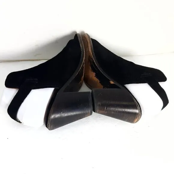 Frye Women's Courtney Black Suede Block Heel Peep Toe Slingback Booties Shoes 6B