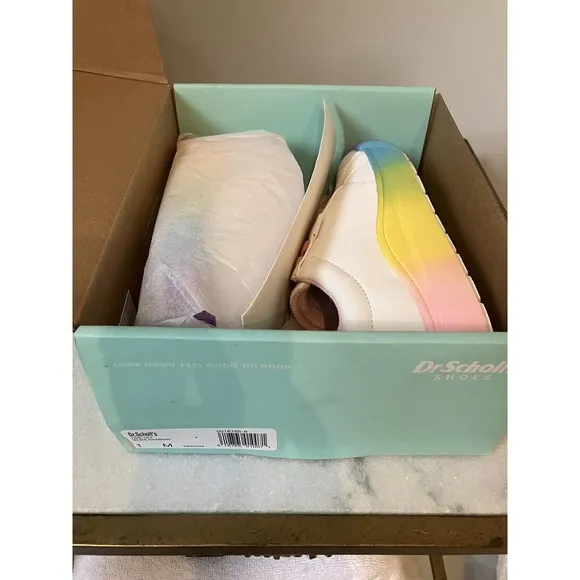 Girl /youth Size 1 Tennis Shoe Dr. Scholl's Time Off Sneaker White, Rainbow. NEW