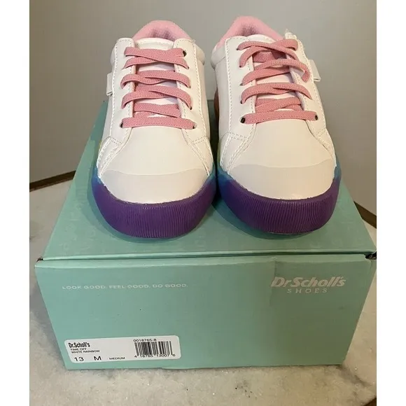 Girl's Sneakers 13 Dr. Scholl's Time Off Tennis Shoes White,Rainbow.
