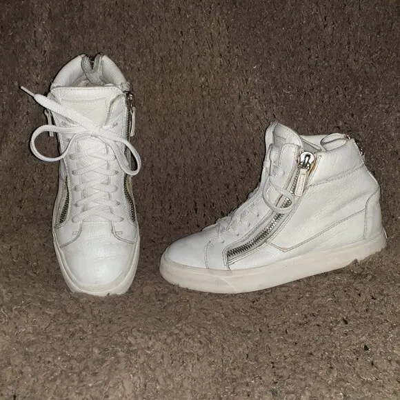 GIUSEPPE ZANOTTI-London-Double/Back Zip White Leather Sneakers-Sz 37.5-Excellent