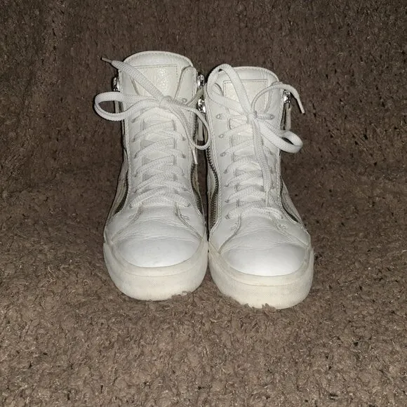 GIUSEPPE ZANOTTI-London-Double/Back Zip White Leather Sneakers-Sz 37.5-Excellent