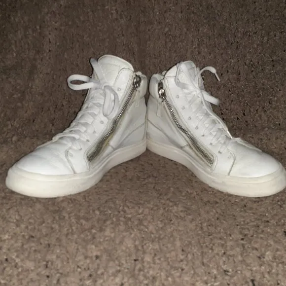 GIUSEPPE ZANOTTI-London-Double/Back Zip White Leather Sneakers-Sz 37.5-Excellent