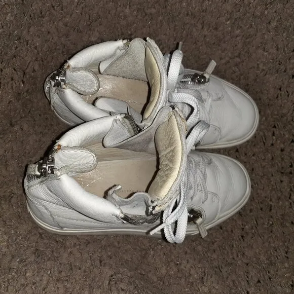 GIUSEPPE ZANOTTI-London-Double/Back Zip White Leather Sneakers-Sz 37.5-Excellent