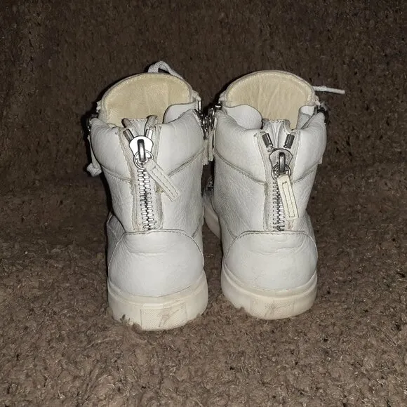 GIUSEPPE ZANOTTI-London-Double/Back Zip White Leather Sneakers-Sz 37.5-Excellent