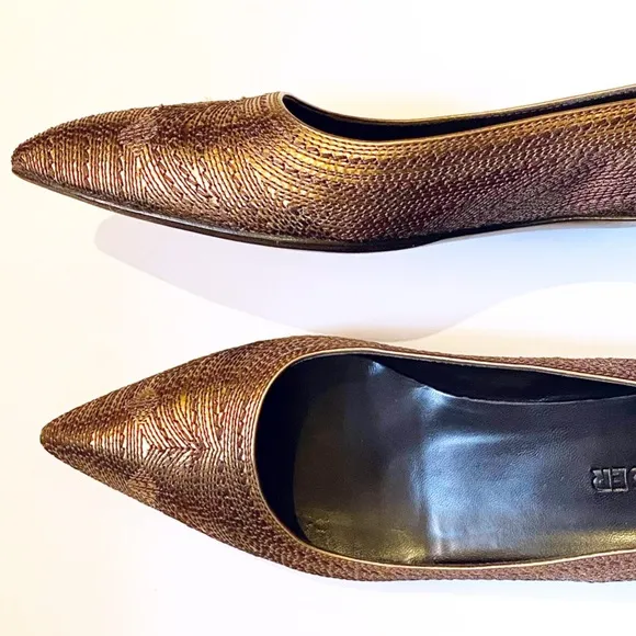 Gold pumps, Jill Sander, 9.5 from 90’s. woven leather. Absolutely gorgeous!
