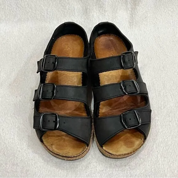 Haflinger Black Leather Buckle Strap Sandals 39