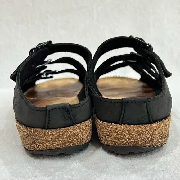 Haflinger Black Leather Buckle Strap Sandals 39
