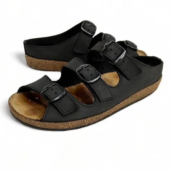 Haflinger Black Leather Buckle Strap Sandals 39