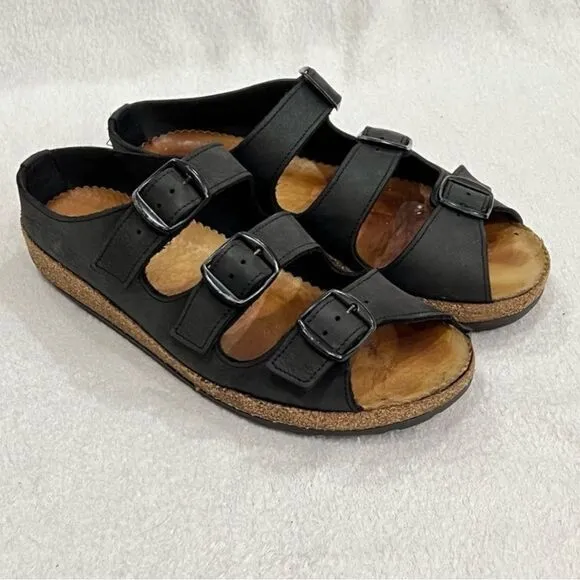 Haflinger Black Leather Buckle Strap Sandals 39