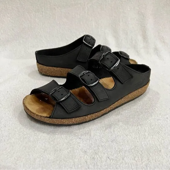 Haflinger Black Leather Buckle Strap Sandals 39