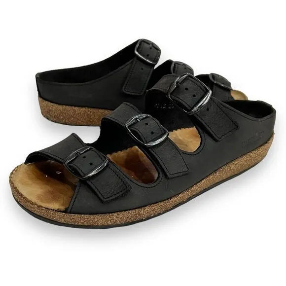 Haflinger Black Leather Buckle Strap Sandals 39