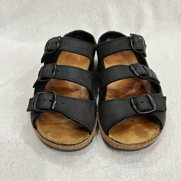 Haflinger Black Leather Buckle Strap Sandals 39