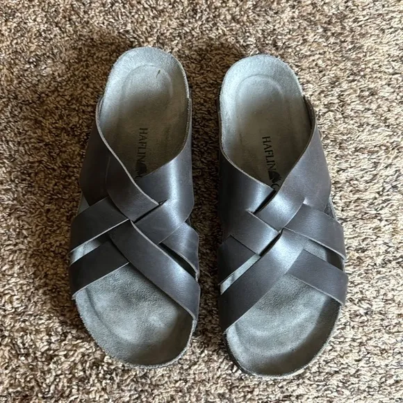 Haflinger Bo slide sandals with cross straps Size 10 Gray