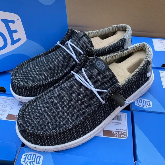 Hey Dude Men’s Wally H2O Mix Shoes Phantom Black Loafers Comfort Lightweight New