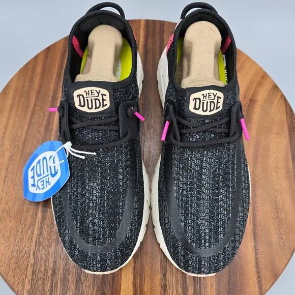 Hey Dude Shoes Women's 8 Black Sirocco Sport Stripe Slip On Casual Comfort