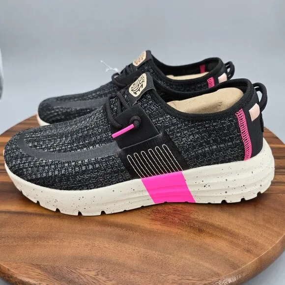 Hey Dude Shoes Women's 8 Black Sirocco Sport Stripe Slip On Casual Comfort