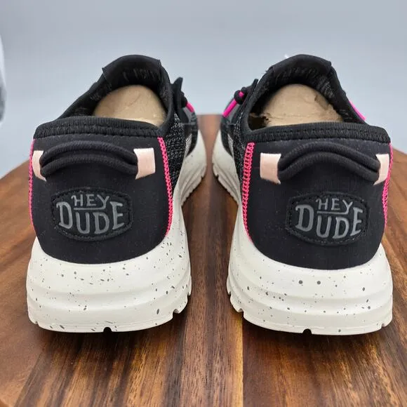 Hey Dude Shoes Women's 8 Black Sirocco Sport Stripe Slip On Casual Comfort