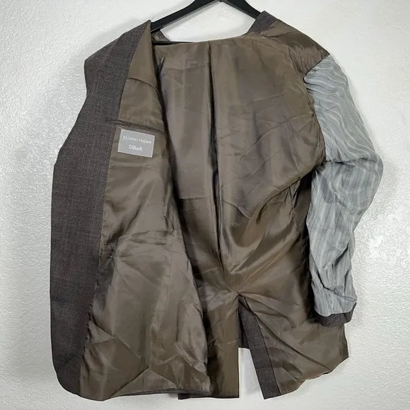 Hickey Freeman 100% Worsted Wool Brown Tonal Check Blazer Men's Size 48L
