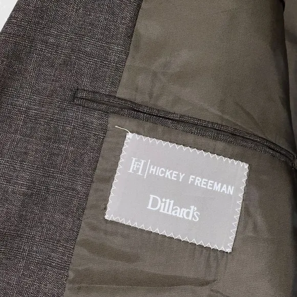 Hickey Freeman 100% Worsted Wool Brown Tonal Check Blazer Men's Size 48L