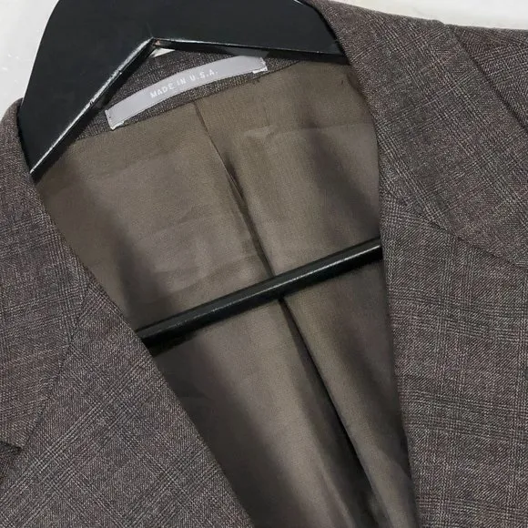 Hickey Freeman 100% Worsted Wool Brown Tonal Check Blazer Men's Size 48L