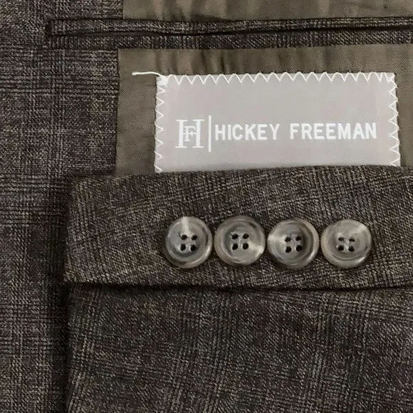 Hickey Freeman 100% Worsted Wool Brown Tonal Check Blazer Men's Size 48L
