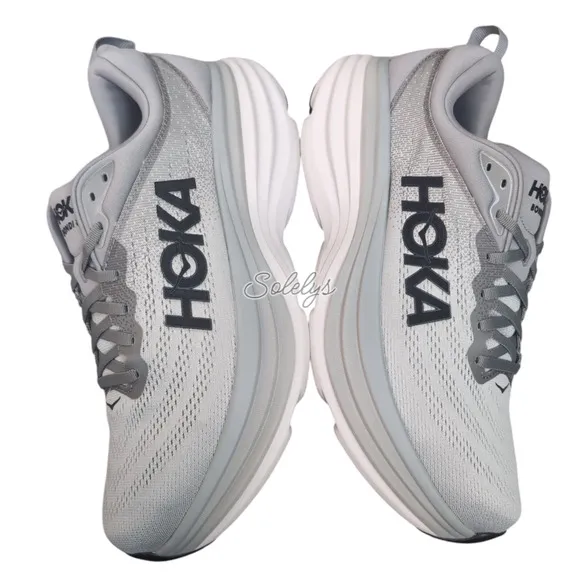 HOKA ONE Bondi 8 Sharkskin Harbor Mist Grey Run Walk Comfort Sneaker Men 11.5D