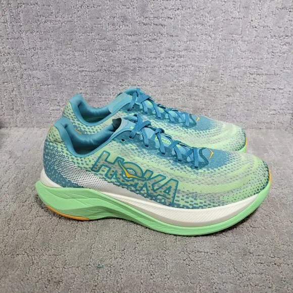 Hoka One One Mach X Mens Size 12D Ocean Mist / Lime Glow Mesh Running Sneakers