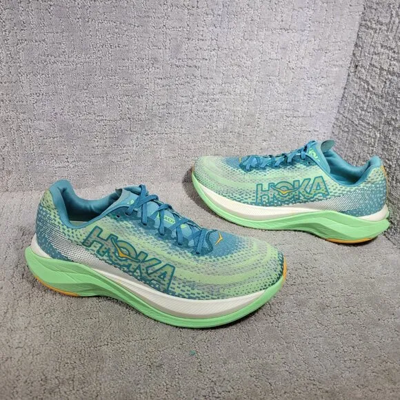 Hoka One One Mach X Mens Size 12D Ocean Mist / Lime Glow Mesh Running Sneakers