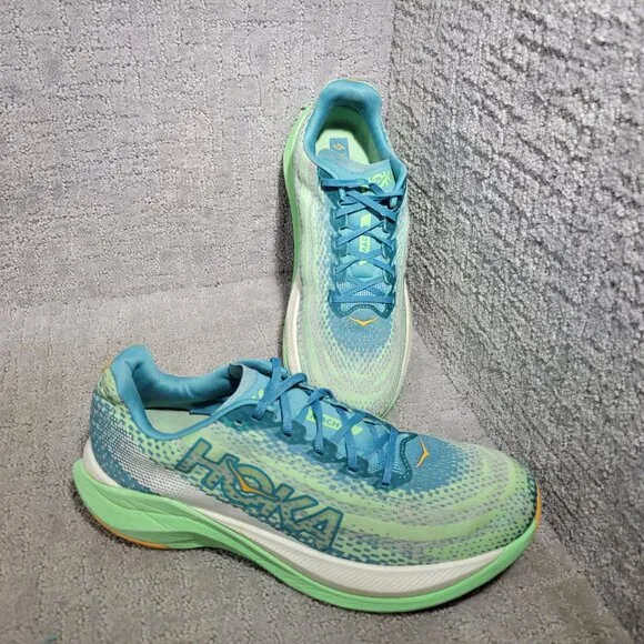 Hoka One One Mach X Mens Size 12D Ocean Mist / Lime Glow Mesh Running Sneakers