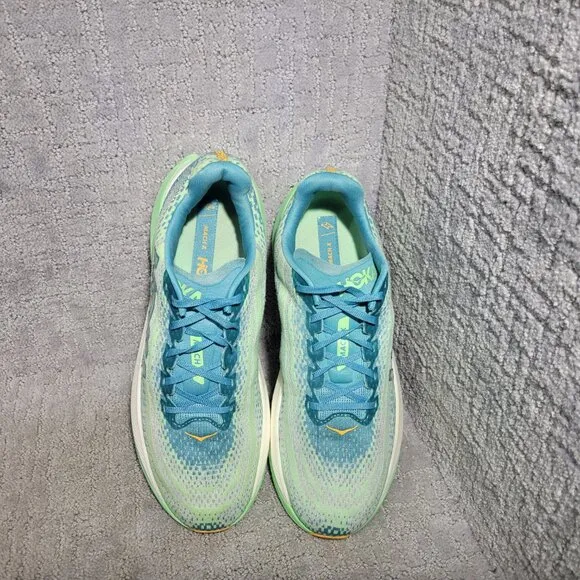 Hoka One One Mach X Mens Size 12D Ocean Mist / Lime Glow Mesh Running Sneakers